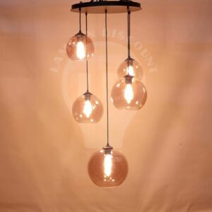 Moderne Zwarte Hanglamp Rond 50cm 5 Lichts Amber glas