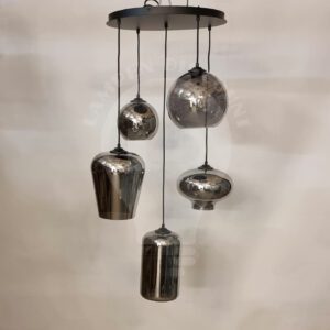 Moderne Zwarte Hanglamp Rond 50cm 5 Lichts Grijs glas