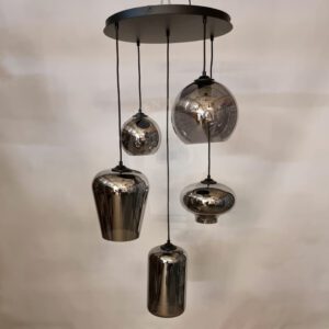 Moderne Zwarte Hanglamp Rond 50cm 5 Lichts Grijs glas