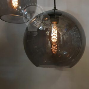 Moderne Zwarte Hanglamp Rond 30cm 3 Lichts Grijs glas