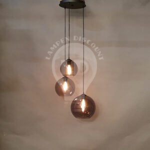 Moderne Zwarte Hanglamp Rond 30cm 3 Lichts Grijs glas