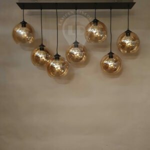 Moderne Zwarte Hanglamp 120 x 30 cm 7 Lichts Amber glas